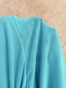 Soleia 女款夏季海灘度假花卉裝飾不對稱下擺繫帶掛脖上衣 節慶派對 - 薄荷藍 - 查看 6