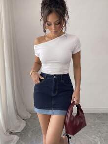 Elenzga Summer Casual Y2K Vintage Elegant Chic Pocket Decor Light Blue Denim Daily Wear Going Out Women's Mini Skirt - Blue - View 3