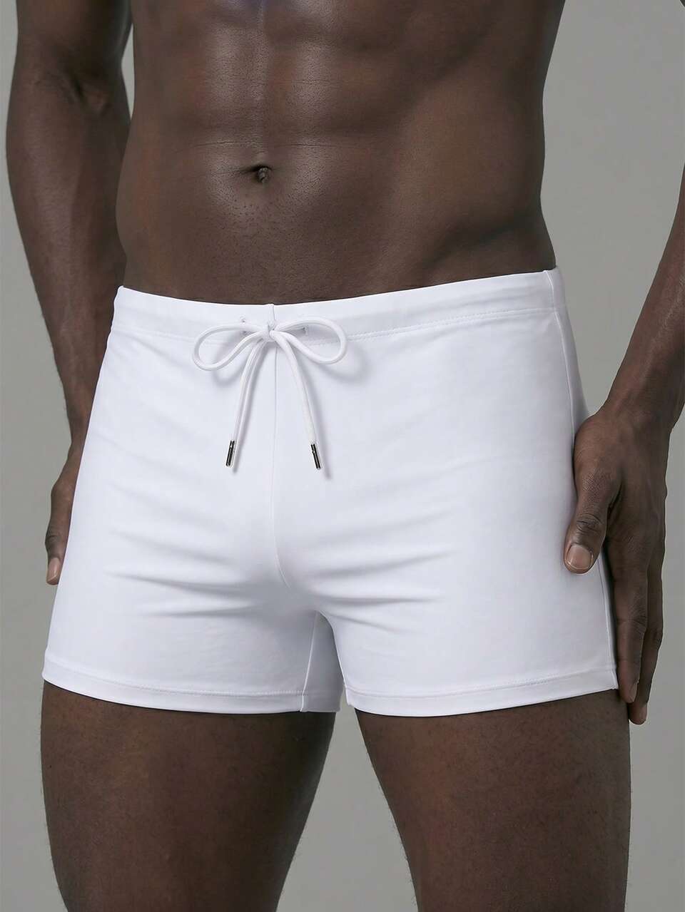 Men'S 3pcs Solid Color Swim Shorts With Drawstring Waist