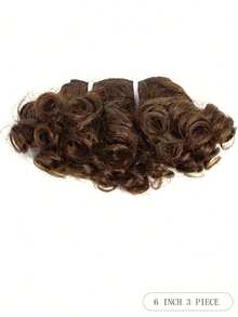 Bouncy Curly Hair Weave 3-Piece Bundles Double Draw Brazilian Remy Human Hair Extensions Dark Brown Color Short Curly - S4 - View 2