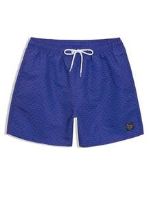 Manfinity KASUA Men's Summer Holiday All-Over Letter Patch Drawstring Waist Beach Shorts - Navy Blue - View 3