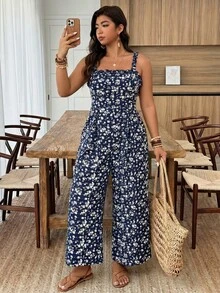 SHEIN CURVE+ 大码休闲碎花吊带连体裤 - 彩色 - 查看 5