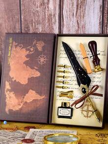 Gift Set With Dip Pen, Wax Seal Stamp & Ink | Feather & Mechanical Gear Calligraphy Pen Set For Journaling, Wedding, Christmas, Letter Writing & Beginner Calligraphy Supplies - Multicolor - View 10