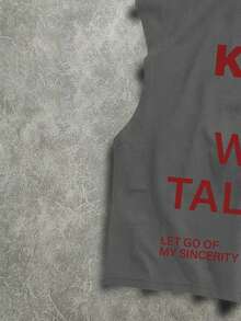 Manfinity ZONE917 Men's Oversized Slogan Print Sleeveless Tank Top, Deep Grey, Holiday - Dark Grey - View 3
