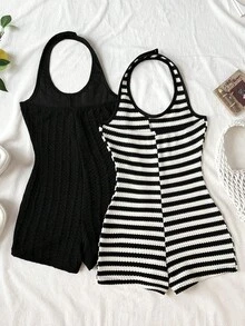 SHEIN Bộ áo liền quần cổ yếm chất liệu dệt họa tiết thoải mái cho kỳ nghỉ hè của các bé gái tuổi teen. - Nhiều màu - Xem 2