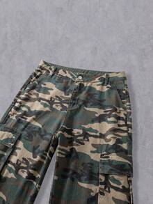 Manfinity Denimwave Quần jeans cargo nam dáng rộng, họa tiết rằn ri, phong cách thường ngày. - xanh quân đội - Xem 4