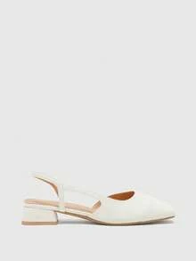 CUCCOO BIZCHIC Sepatu Wanita Musim Semi dan Musim Panas Ujung Persegi Hak Pendek Tebal Putih Sepatu Hak Tinggi dengan Desain Sambungan - Chantilly - View 2