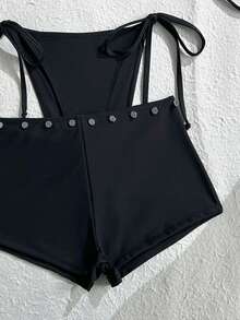 Oceva Women's Rivet Halter Tie Sexy Bikini Swimwear With Swim Shorts 3-Piece Set - Black - View 4