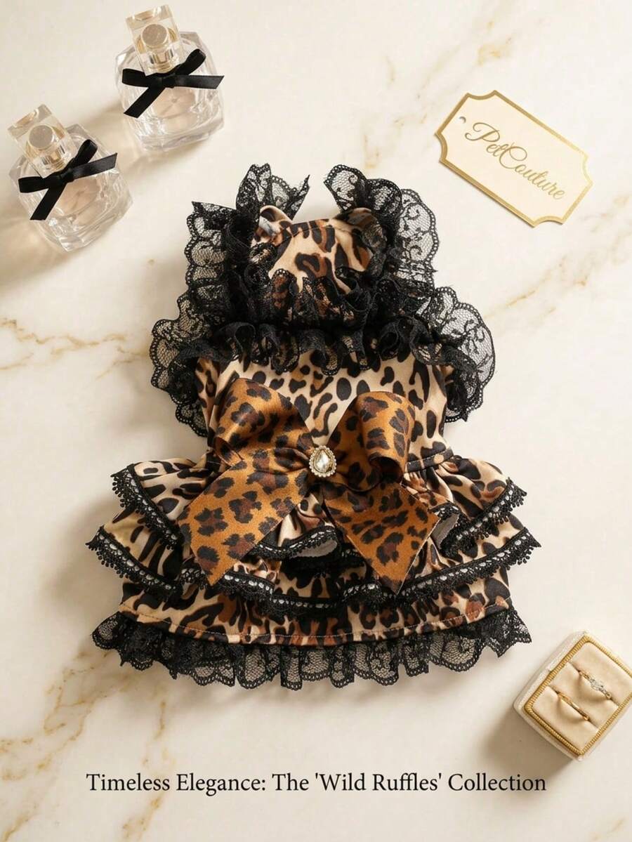 PETSIN 1pc Pet Fashion Leopard Pattern Puff Skirt Lace Ruffle Princess Style Strap Skirt, Cat And Dog Universal Clothes - leopard print - View 1
