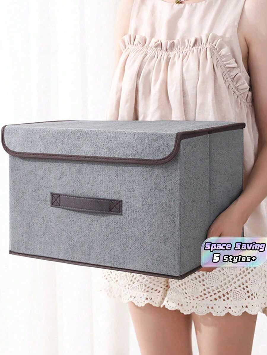 1Pc Foldable Non Woven Fabric Clothes Storage Organizer Box Space Saving Dustproof Moisture Proof For Underwear Bras Socks Wardrobe Closet Home Travel Storage Container Must Have Organization - Grey - View 1