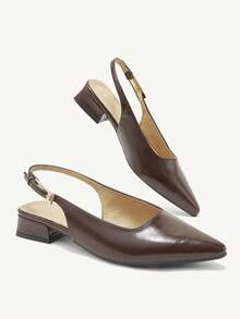 CUCCOO CURVES Zapatos de mujer, diseño de hebilla puntiaguda, versátil para uso diario, moda de horma ancha, tacones altos - Café integral - Ver 3