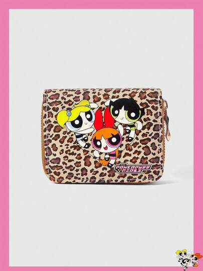 THE POWERPUFF GIRLS X SHEIN 三人女警图案拉链钱包，多卡位收纳包，带零钱袋和轻便证件夹，适合女性/女孩，可作为青少年、学生、教师的礼物，也可作为学校和商务卡包使用。