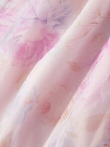 SHEIN MOD 欧根纱浪漫印花褶皱吊带中长连衣裙 - 彩色 - 查看 6