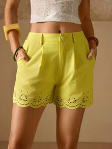 Swim Chiccia Quần short nữ mùa hè kiểu Pháp, thiết kế khoét lỗ, phong cách thường ngày. - Màu vàng - Xem 3