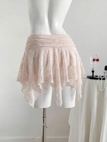 Comfortcana Chân váy ren xuyên thấu dáng bất đối xứng, thời trang mùa hè cho nữ, thích hợp đi nghỉ mát. - Hồng - Xem 2