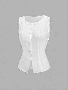 Sweetra Áo blazer nữ mùa hè mỏng nhẹ, cao cấp, thiết kế cúc hình ếch kiểu Trung Quốc mới, chất liệu màu ngà voi, họa tiết tinh tế. - Màu be - Xem 5