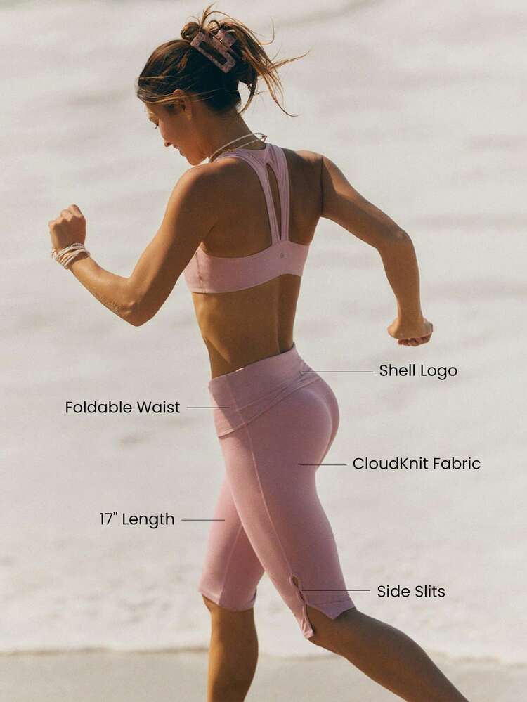 17" CloudKnit Cool Capri Soft Stretchy Lightweight Split Hem Foldover High Waist Leggings Yoga Studio Daily Wear
