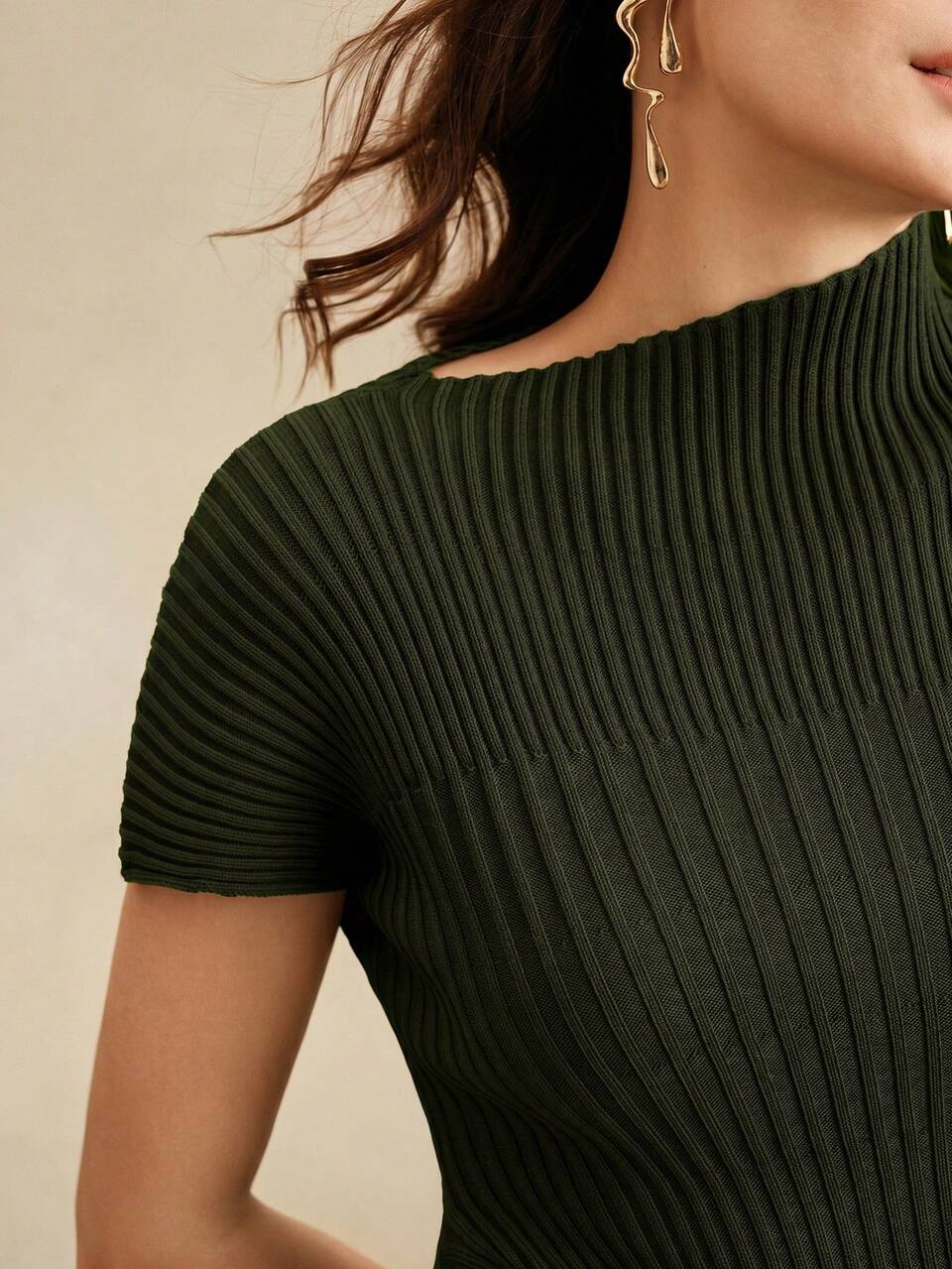 Anewsta Women's Turtleneck Asymmetric Ribbed Fitted Pullover Knit Dress, Elegant And Modest, Spring/Summer