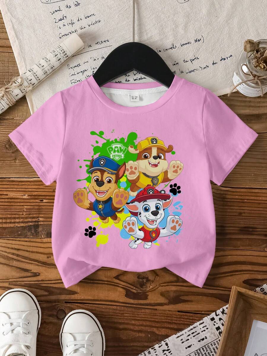 SHEIN | PAW Patrol 女童圆领短袖休闲T恤 - 白色 - 查看 1
