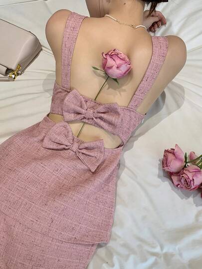 Joudiya 女士优雅蝴蝶结装饰露背吊带背心和短裤套装，夏季