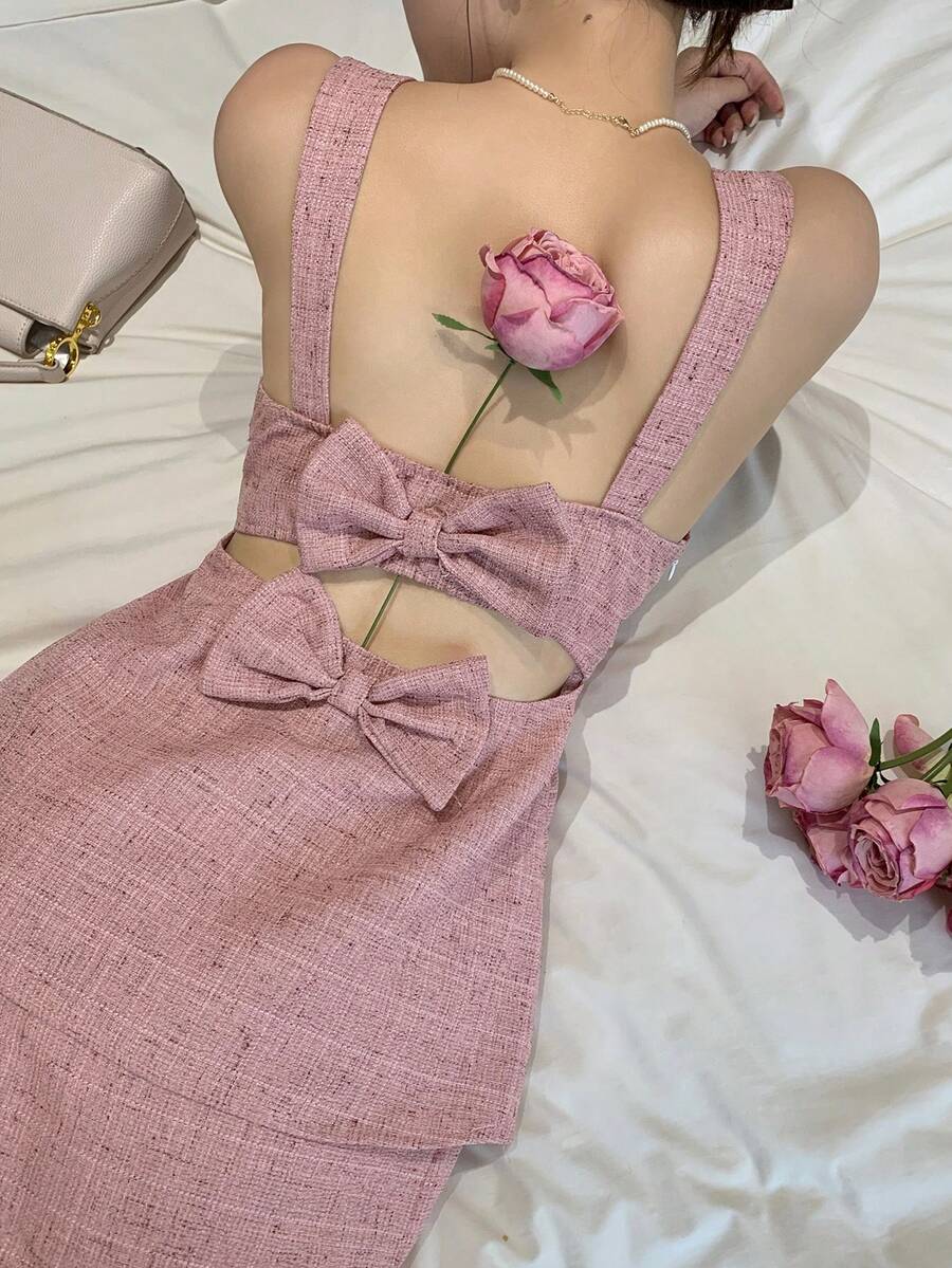 Joudiya Blusa rosa sem costas com laço, perfeita para primavera e verão. Ideal para o Dia dos Namorados, casamentos, festas e ocasiões formais. Elegante e moderna blusa sem mangas para o escritório. - Violeta vermelha - Ver 1