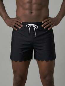 Surfspeed Men's Swim Trunks With Scallop Hem And Drawstring - Black - View 6