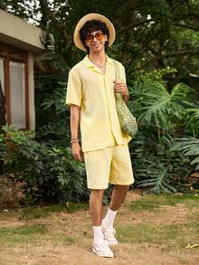 Whitmere Men's Shirt, Urban Casual Fashionable European Versatile, Loose, Beach, Spring Summer - Yellow - View 3