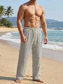 DAZY Elastic Waist Striped Fabric Plus Size Men Pants - Multicolor - View 3
