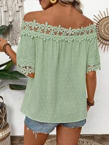 EMERY ROSE Textured Fabric Ruffle Detail Off Shoulder Blouse - Green - View 3