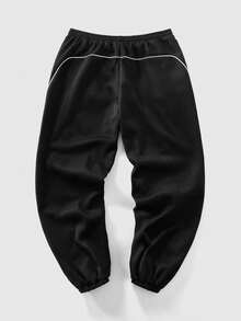 ROMWE MEN Street Life Quần thể thao nam dáng casual với logo chữ và viền tương phản - màu đen - Xem 2