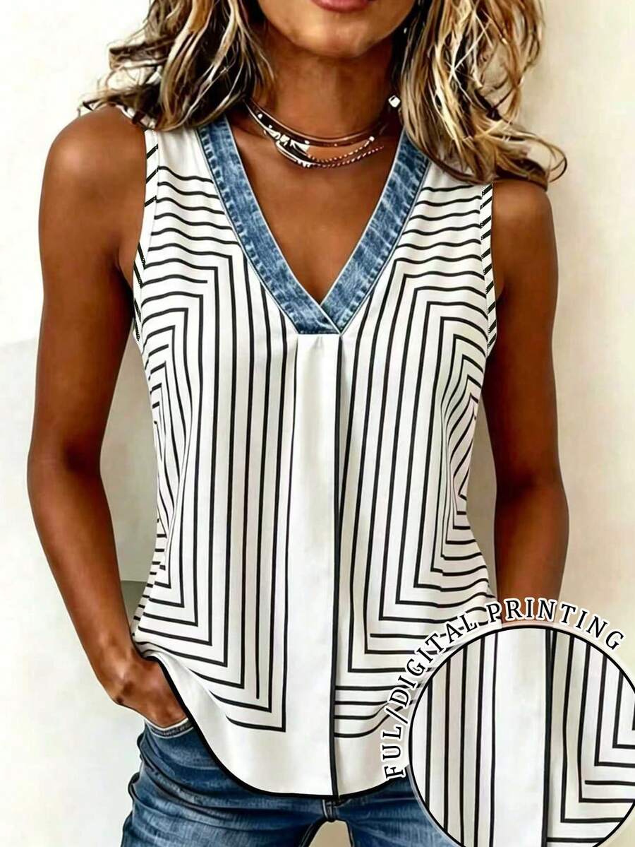 EMERY ROSE New Arrival Geometric Print Scarf Neck Regular Top For Women - Black and White - View 1