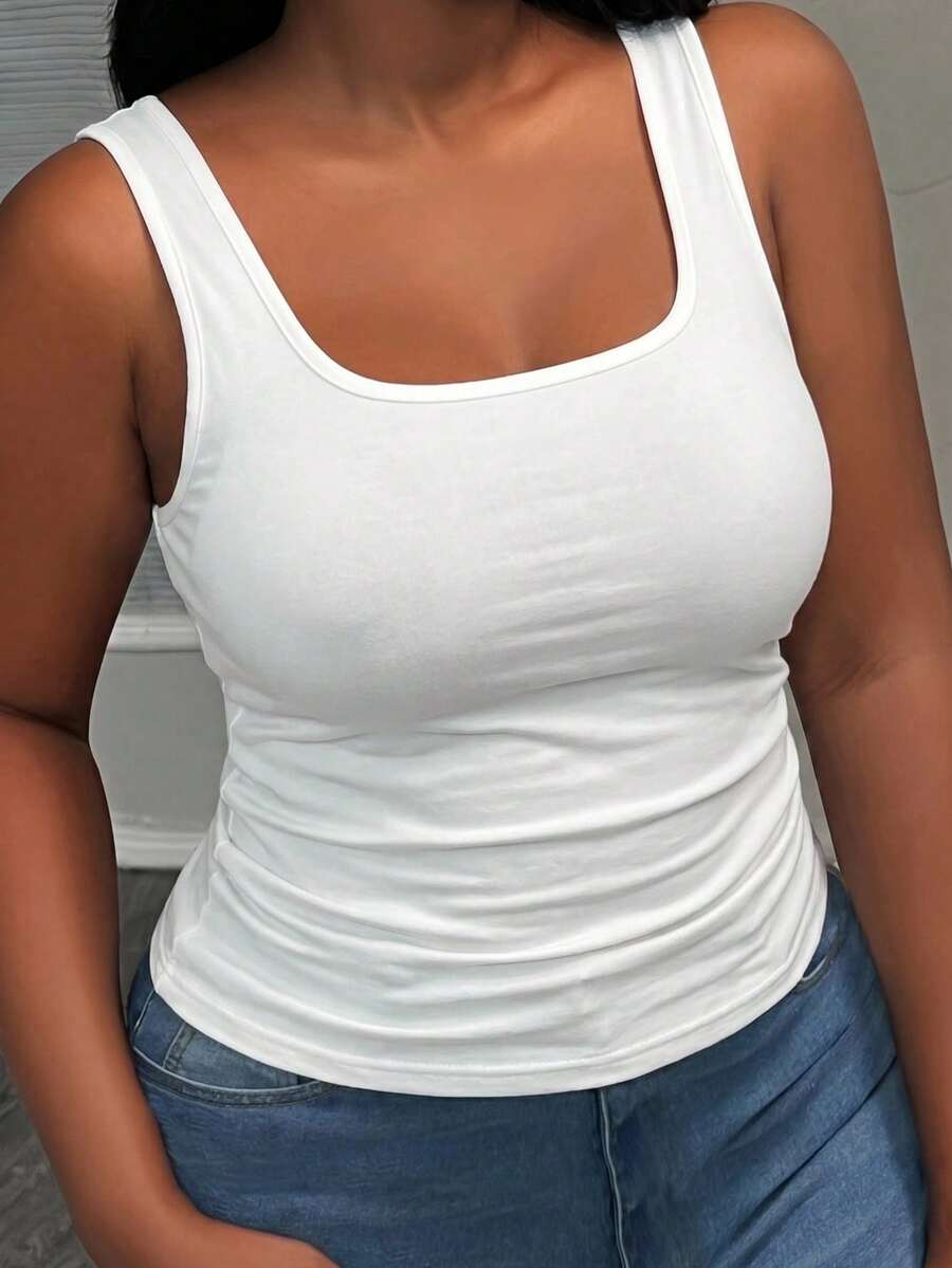 Slaydiva Áo tank top và camisole nữ cỡ lớn màu trắng, kiểu dáng tối giản, phù hợp cho mùa hè, lễ hội âm nhạc, phong cách Y2K. - trắng - Xem 1
