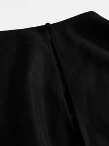 SHEIN Pitira Đầm không tay dệt họa tiết răng cưa đen, kiểu dáng thanh lịch dành cho nữ tuổi teen (có thắt lưng), thích hợp mặc đi học. - Đen và trắng - Xem 5