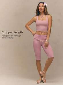 GLOWMODE FeatherFit™ Active Ambition butterweiche Crop Top mit quadratischem Ausschnitt, verdrehtem offenem Rücken, abnehmbaren Cups, für aktives Yoga, Pilates, Alltagstragen mit geringer Belastung - Rostige Rose - Übersicht 2