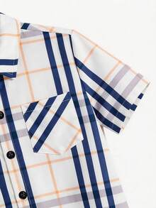 SHEIN Tween Boy Plaid Print Button-Front Casual Short Sleeve Shirt - Multicolor - View 5