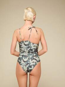COUREZ Off Shoulder Asymmetric Swimsuit Camo Y2K Active Athleisure Sporty Sexy Summer Outfits Women Vacation Beach Party Pool Bikini Set Light Grey - Army Green - View 4