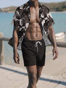 Palasendo Men's Floral Print Short Sleeve Shirt And Shorts Set,Black Summer Boho Beach Holiday Outfit Resort Wear Vacation Hawaiian Clothes - Multicolor - View 6