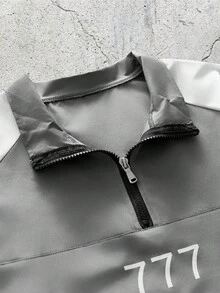 EVRINFINITE Men's Color Block Half Zip Jacket, Numeral & Graphic, Drawstring Hem, Daily/Sports/Festivals, Gift For Boyfriend - Grey - View 6