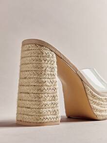 SHEIN Haute Women's Minimalist Clear Espadrilles Platform Slide Sandals - Beige - View 8