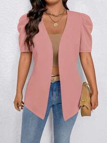 SHEIN Elenzya Áo blazer mỏng nhẹ, phong cách tối giản thường ngày dành cho nữ tuổi teen - Hồng - Xem 6