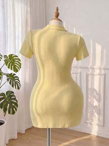 CosyJoli Plus Size Women Starfish Decor Button Half Placket Short Sleeve Casual Dress - Pale Yellow - View 2