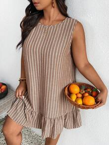 SHEIN Frenchy Plus Size Casual White Sleeveless Dress For Women,Bow Tie Back Ruffle Boho Summer Holiday Outfit,Vacation Beach Vacation Graduation Ceremony Dresses - Brown - View 5