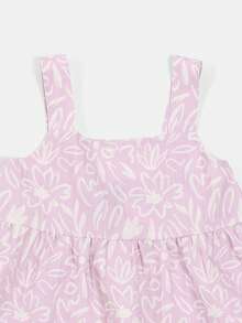 SUMWON Girls Abstract Floral Print Tank Top And Shorts Two Piece Summer Co-Ord Set With Strappy Detail - Mauve Purple - View 3