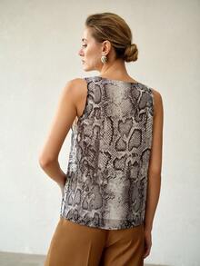MOTF PREMIUM LIGHTWEIGHT SNAKE SKIN PRINT TANK TOP, ANIMAL PRINT, VINTAGE SEXY STYLE, SPRING/SUMMER GOING OUT GREY - Black - View 4