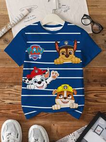 SHEIN | PAW Patrol Áo thun ngắn tay in hình hoạt hình kẻ sọc, thích hợp mặc hàng ngày cho bé trai, mùa hè. - trắng - Xem 1