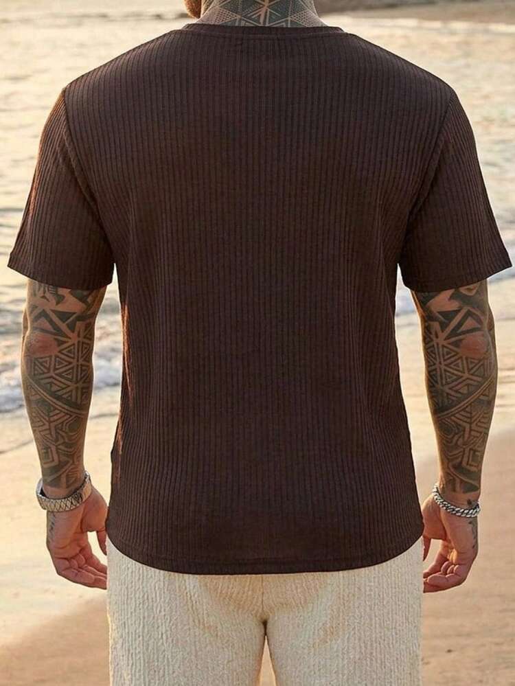 Plus Size Men's Loose Fit Solid Brown Short Sleeve T-Shirt