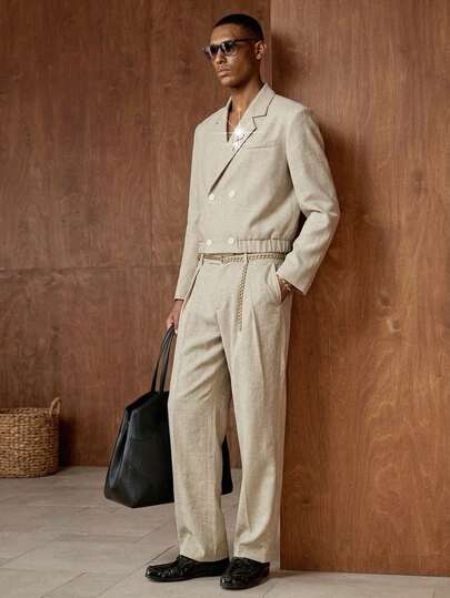 AKNOTIC Business Casual Bộ vest nam tối giản kiểu dáng công sở, cổ áo xẻ, hai hàng khuy, gồm áo khoác và quần.
