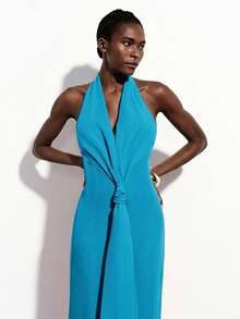 Aveloria Modichic Red Chiffon Tie Strap Backless Dress, Fitted Silhouette, Party & Resort Versatile - Blue - View 5
