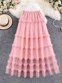 GlowEve CURVE Spring/Summer New Pink Casual Tie-Waist Plus Size A-Line Skirt - Black - View 3