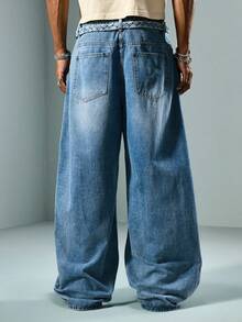 Street Life Quần jean denim xanh bạc màu rách rưới dành cho nam - Màu xanh lam - Xem 3
